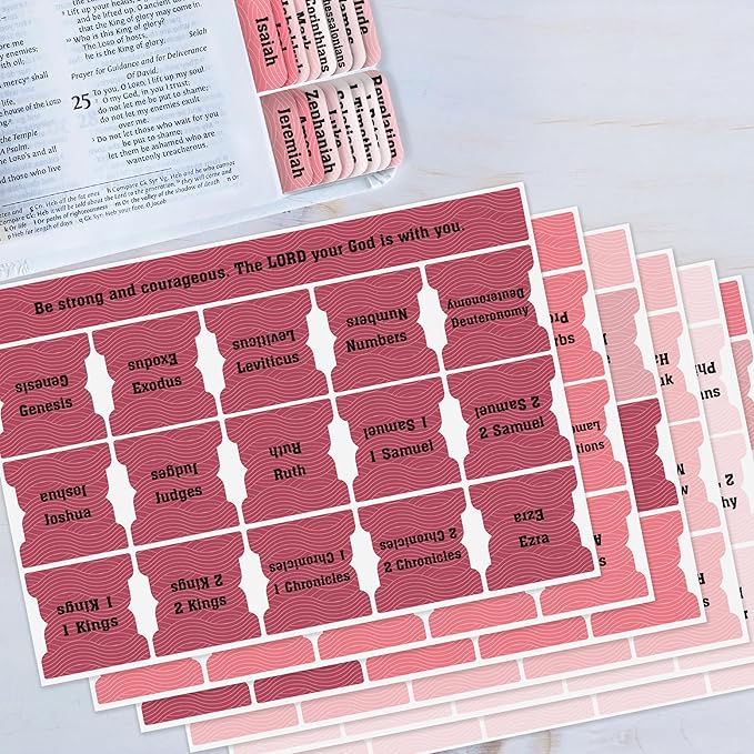Pink Bible Tabs, 90 Large Print Bible Index Tabs for Study Bible, Laminated Easy-to-Read Label, Christian Gift for Women, Men, Kids