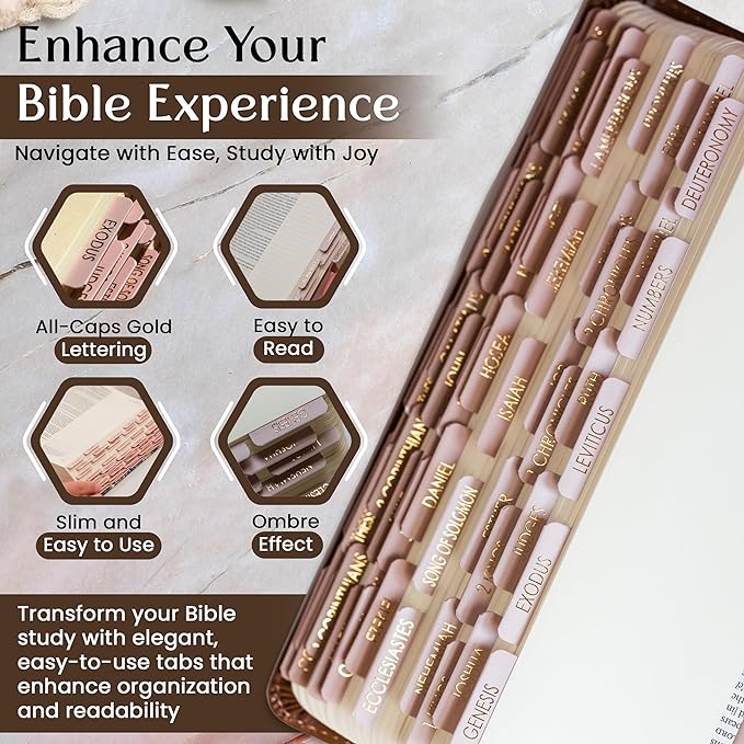 Bible Tabs for Women Study Bible, Embossed Matte Catholic Bible Tabs Gold, Laminated Bible Tabs, Bible Book Tabs w/Old & New Testament Neutral Bible Labels Tabs, Perfect Bible Study Supplies Oak