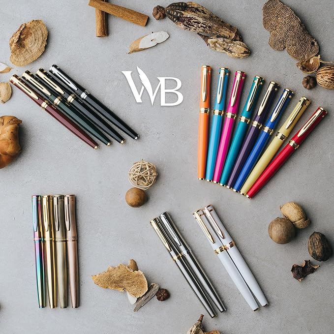 Wordsworth & Black Fountain Pen Set, Bent Nib, Includes 24 Pack Ink Cartridges, Ink Refill Converter & Gift Box, Calligraphy, [Racing Green], Perfect for Men & Women