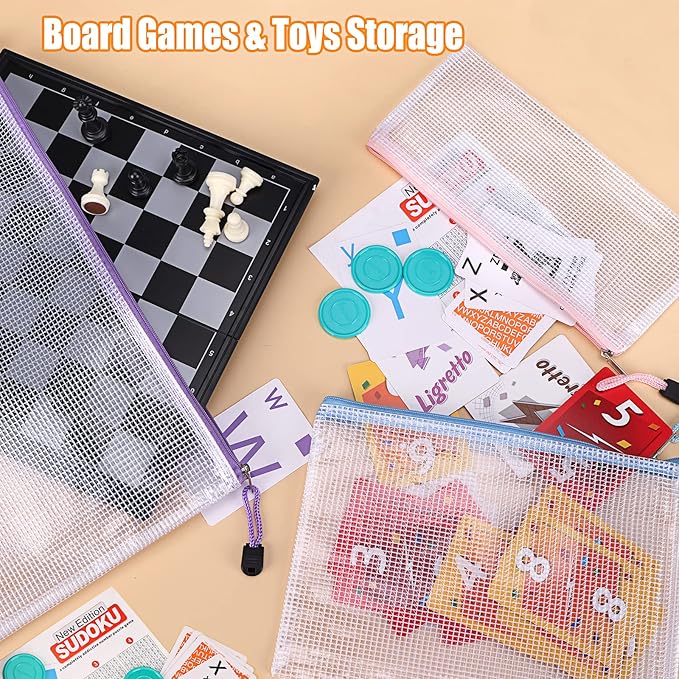 EOOUT 32pcs 8 Sizes Mesh Zipper Pouch, Waterproof Mesh Bags with Zipper, 16 Colors Travel Pouches, for Board Games Toys Storage, Travel Accessories, Documents Cosmetics School Office Supplies