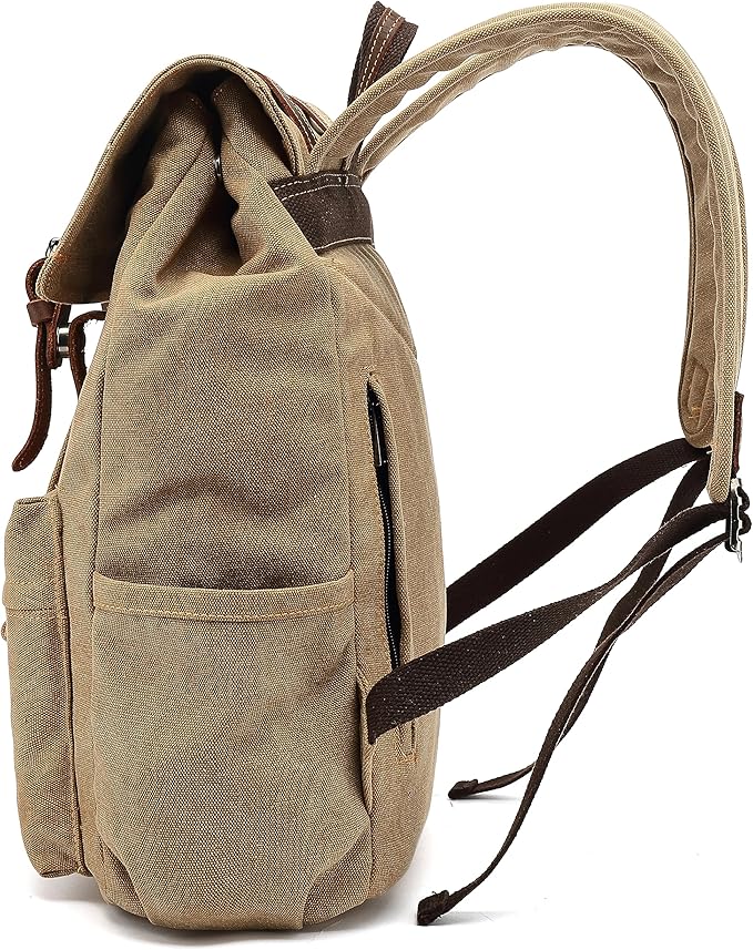 HuaChen Vintage Canvas Backpack, Mens Travel Rucksack for Laptop Hiking bag (M83_Black)