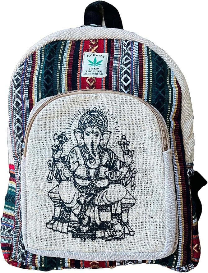 Gurkha Handmade Himalayan Hemp Backpack 14 IN Hippie, Festival, Hiking & Laptop Backpack - Handmade In Mt. Everest Country Nepal