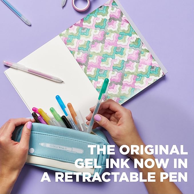 SAKURA Gelly Roll Retractable Gel Pens Colored - Metallic Gel Pens - 08 Medium Point Ink Pen for Journaling, Art, or Drawing - Gel Pens with Assorted Colored Ink - 10 Pens