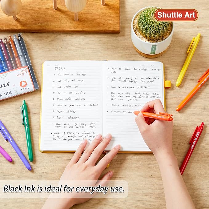 Shuttle Art Ballpoint Pens, 24 Pack Colored Retractable Black Ink Ball Point Pens, Cute Pens 1.0mm Medium Point Quick Drying for Writing Journaling Taking Notes School Office Home