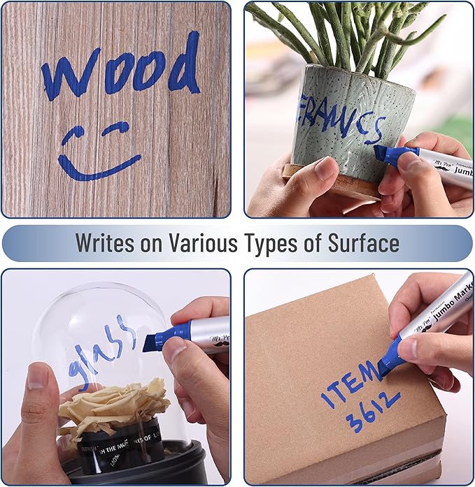 Mr. Pen- Jumbo Permanent Markers, 4 Pack, Blue, Chisel Tip, Large Permanent Markers, Color Permanent Markers Set, Jumbo Markers, Permanent Markers, Huge Poster Markers Jumbo, Thick Markers