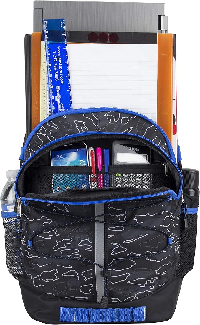 FUEL Hiking Backpack for Women Men Terra Sport, Travel, College, Gym, Work with Laptop Sleeve, Bungee, 18 Inches, Blue Camo