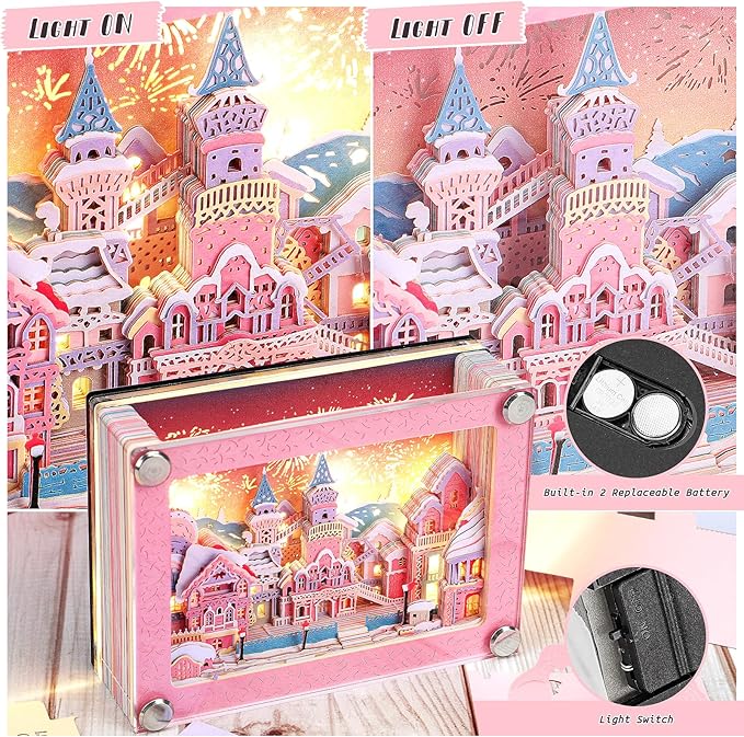 Allnice 3D Desk Calendar 2025 Memo Pad with LED Light, Time Piece Calendar 2025 3D Castle Weekly Calendar Notepad DIY Paper Carving Art Craft Gift for Christmas New Year Desktop Decoration
