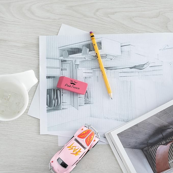 Mr. Pen- Pink Pencil Eraser, 24 Pack, Mr Pen Erasers for Pencils, Large Eraser, Block Erasers for School