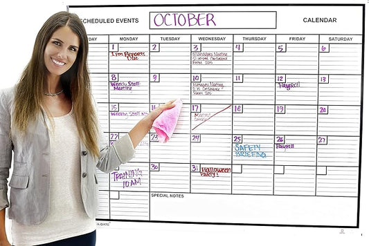 Whiteboard Dry Erase Monthly Calendar 2' x 3' Flexible Durable Sheet Material - Best for Goals Current Events By Acme Record A Date Offer Easy to Install Stick or Tack for Home School Business