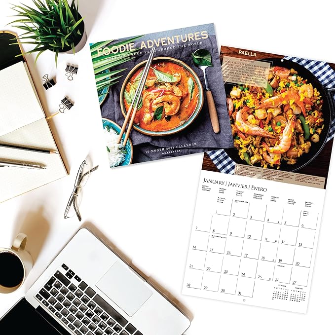 Graphique 2024 Foodie Adventures Wall Calendar | 12” x 12” | Thick Paper | Home & Office Organizer | Large Monthly Grid | 3 Languages & Marked Holidays | 4 Month Preview Page for 2025