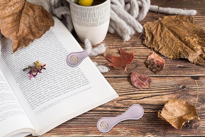 ABTOLS Magnetic Leather Initial Bookmarks, Vintage Initial ID Identification Book Marker Clip Gift Purple Capital Letter Book Markers for Book Lover Avid Readers (G)