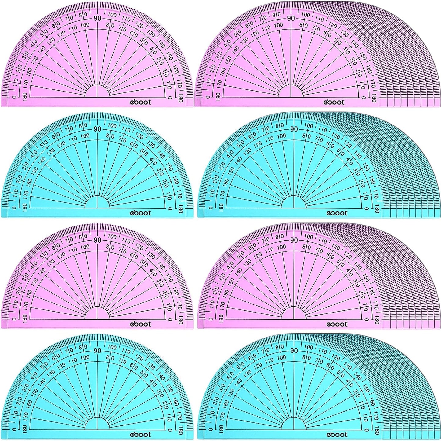 EBOOT 50 Pcs Math Protractors Plastic Protractor 180 Degrees, 4 Inches (Pink,Blue)