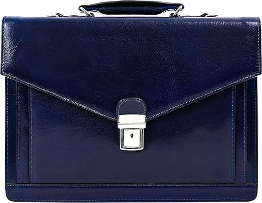 Time Resistance Leather Briefcase for Men - Business Laptop Bag - Italian Handmade Leather Bag - Attache - Gift Box Included