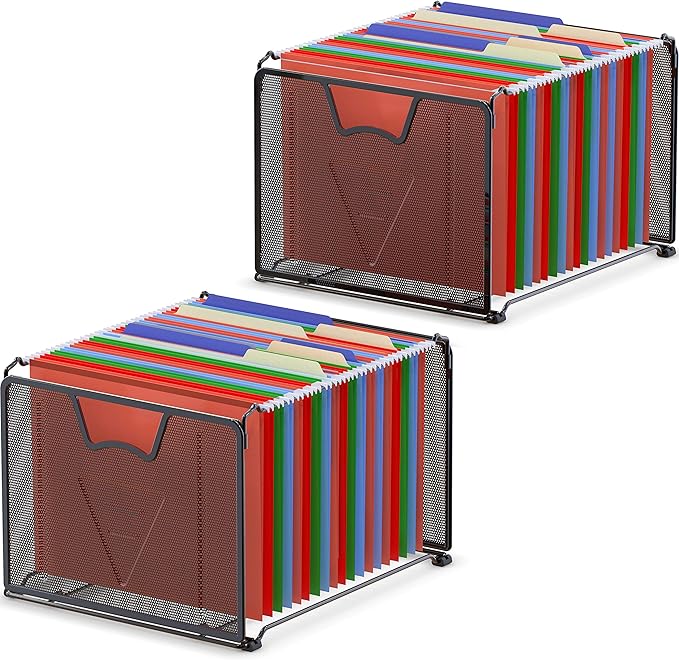 Simple Houseware Mesh Hanging File Organizer, Black - 2 Pack