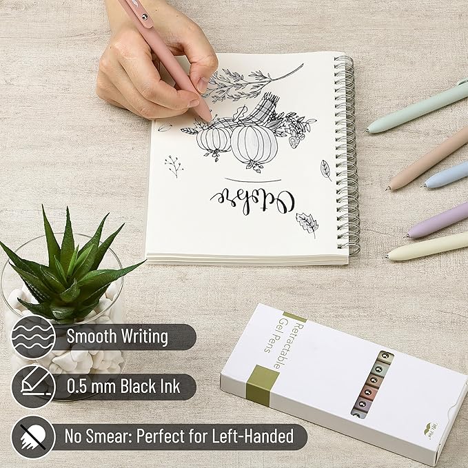 Mr. Pen- Retractable Gel Pens, 6 Pack, Pastel Barrels, Black Gel Pens, Fast Dry, Gel Pens Fine Point 0.7mm, Retractable Pens, Cute Pens, Gel Ink Pens, Black Pens, Aesthetic Pens for Journaling