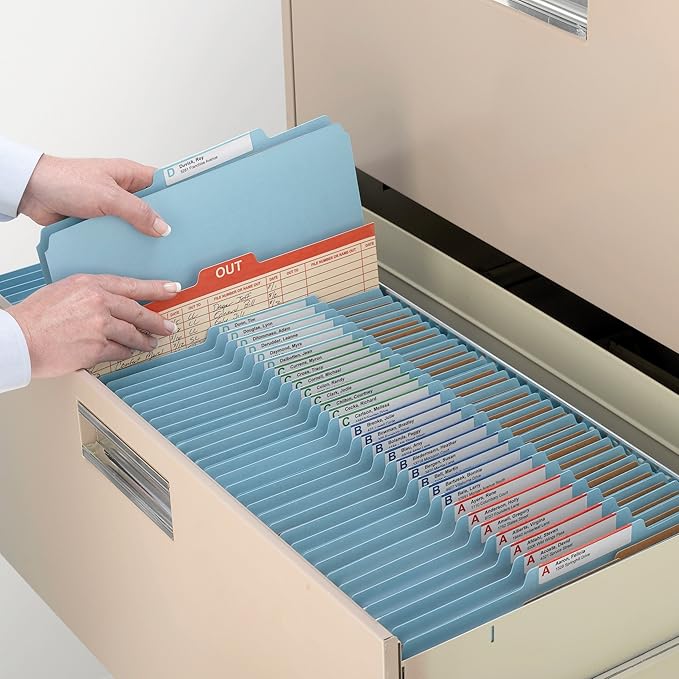 Smead Pressboard Classification File Folder with SafeSHIELD Fasteners, 2 Dividers, 2" Expansion, Legal Size, Blue, 10 per Box (19030) (Pack of 5)