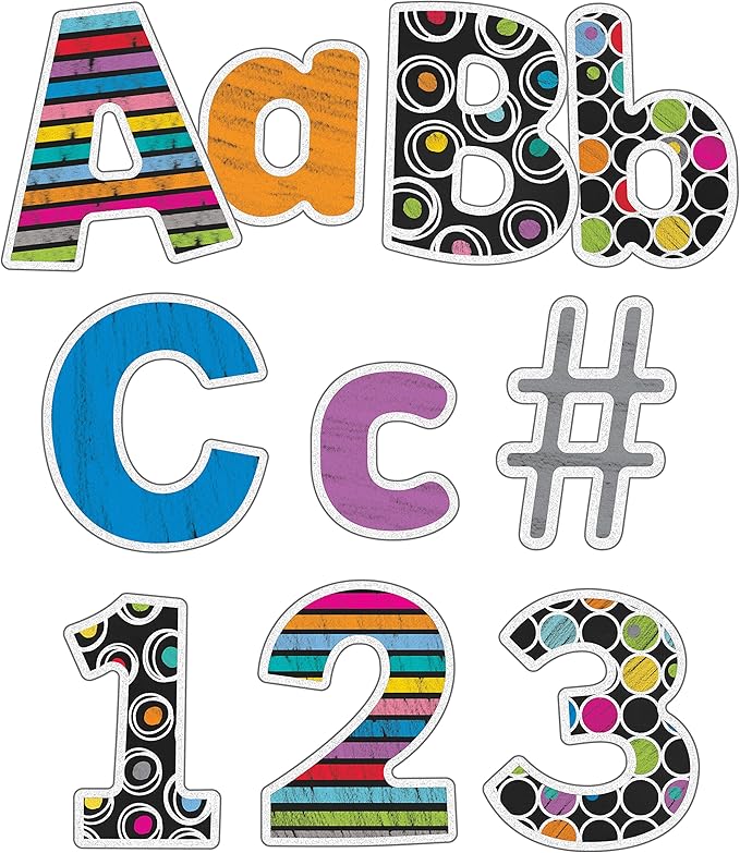 Carson Dellosa 219-Piece 4 Inch Colorful Chalkboard Cutout Letters for Bulletin Boards, Numbers, Punctuation & Symbols, Multi-Pattern Bulletin Board Letters, Classroom Letters for Bulletin Board