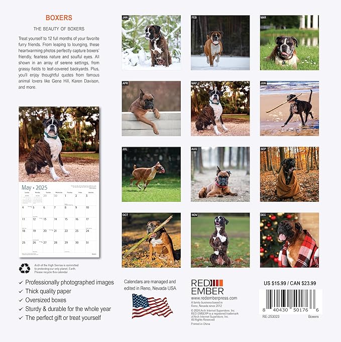 RED EMBER Boxers 2025 Wall Calendar 12 Month | 12" x 24" Open | Thick & Sturdy Paper | Giftable | Calendar 2025