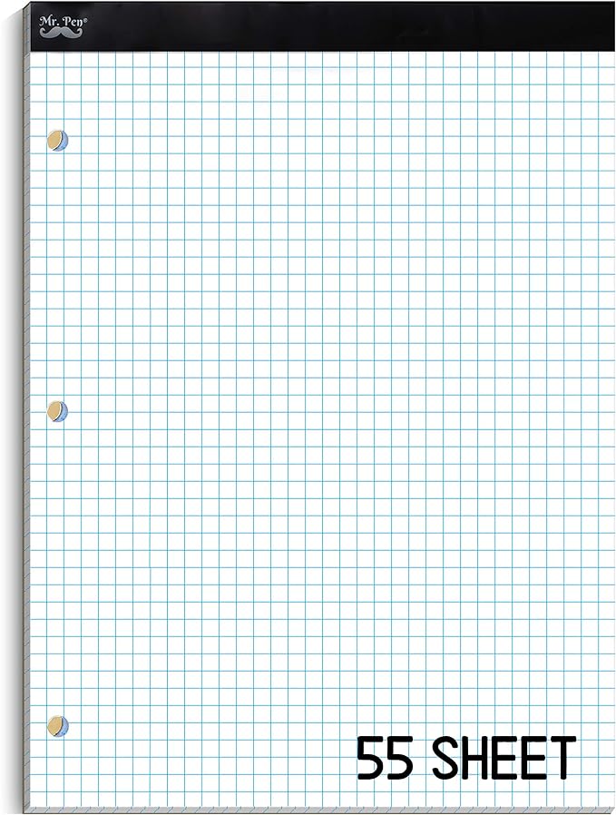 Mr. Pen- Graph Paper, Grid Paper Pad, 4x4 (4 Squares per inch), 8.5"x11", 55 Sheets, 3-Hole Punched, Grid Paper, Graph Paper Pad, Graphing Paper, Computation Pads, Drafting Paper, Blueprint Paper