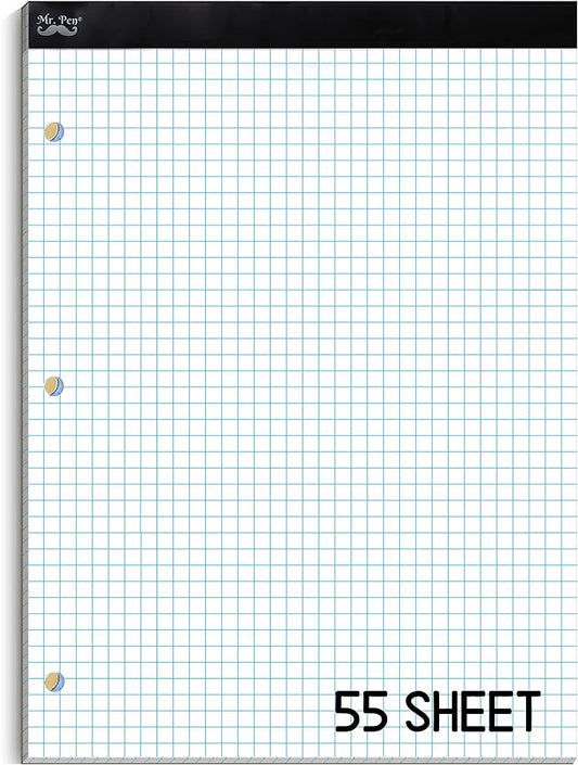 Mr. Pen- Graph Paper, Grid Paper Pad, 4x4 (4 Squares per inch), 8.5"x11", 55 Sheets, 3-Hole Punched, Grid Paper, Graph Paper Pad, Graphing Paper, Computation Pads, Drafting Paper, Blueprint Paper