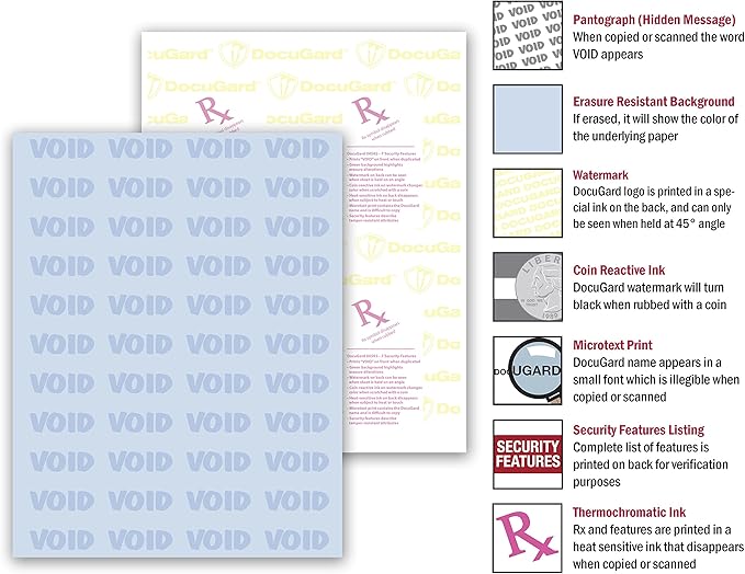 DocuGard Advanced Medical Security Paper for Printing Prescriptions and Preventing Fraud, CMS Approved, 7 Security Features, Laser and Inkjet Safe, Blue, 8.5 x 11, 24 lb., 500 Sheets (04545)