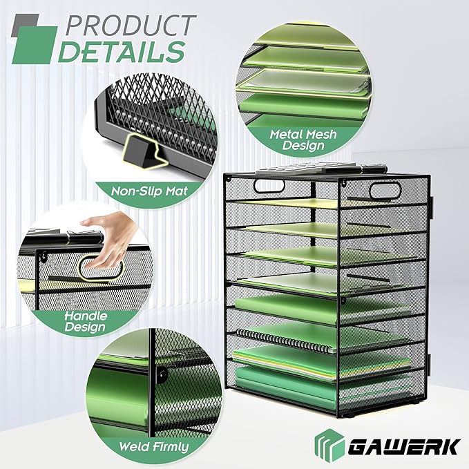 2 Pack 9-Tier Paper Organizer Letter Tray with Handle, Mesh File Organizer Paper Sorter Holder, Desk Organizer for Office Home School, Black