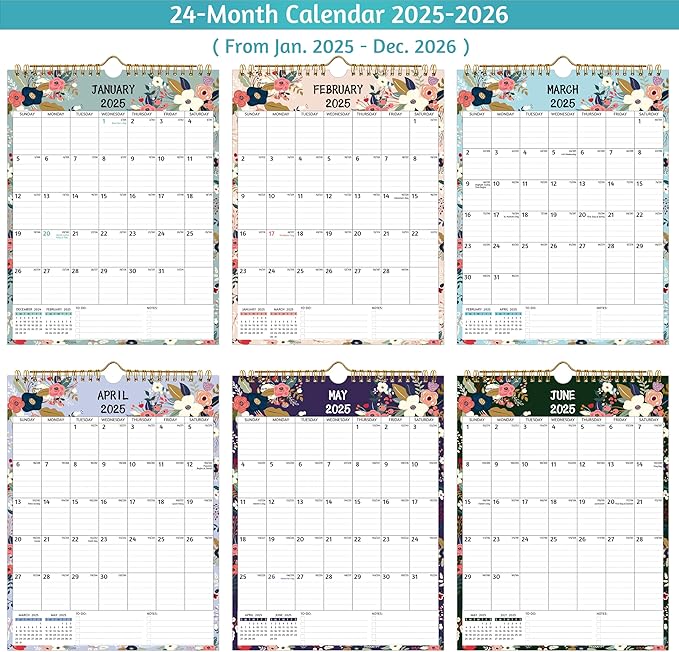 Wall Calendar 2025-2026 – 2 Year Calendar 2025-2026, 8.5 x 11 In, Jan 2025 - Dec 2026, 2025 Calendar 24 Months, Small Monthly Calendar 2025 Vertical, Ruled Blocks, Thick Paper, Holidays, To-do ＆ Notes