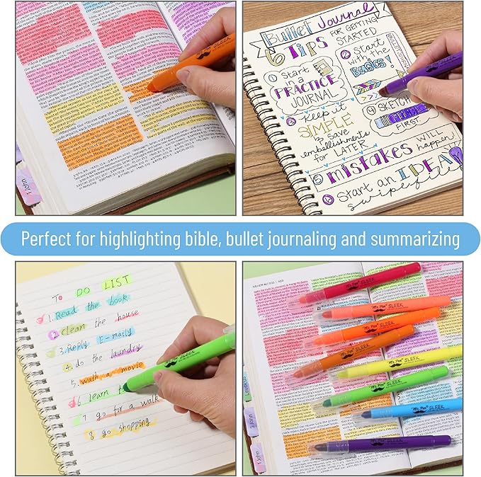 Mr. Pen No Bleed Gel Highlighter, Bible Highlighters, Assorted Colors, Pack of 8, Fluorescent Gel Highlighters