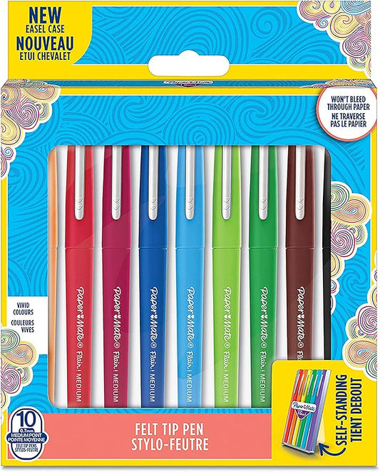 Paper Mate Flair Pen Easel Case, Medium Tip (0.7 mm), Assorted Colours, Case of 10