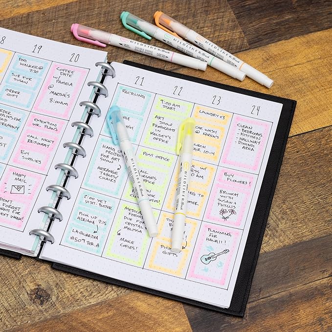 Zebra Pen Mildliner Brush Marker, Double Ended Brush and Fine Tip Pen, Assorted Fluorescent Colors, 5 Pack