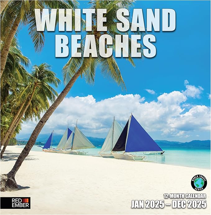 RED EMBER White Sand Beaches 2025 Wall Calendar 12 Month | 12" x 24" Open | Thick & Sturdy Paper | Giftable | Calendar 2025