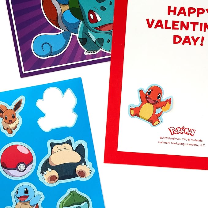 Hallmark Pokémon Valentines Day Cards and Stickers for Kids School (24 Classroom Valentines with Envelopes)