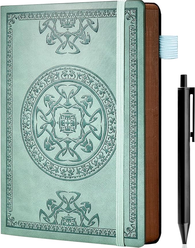 CAGIE Leather Journal for Men Hardcover Journals for Writing with Pen, 290 Pages Lined Journaling Notebooks for Work Leather Vintage Journal Notebook, 6.1" x 8.5", Green