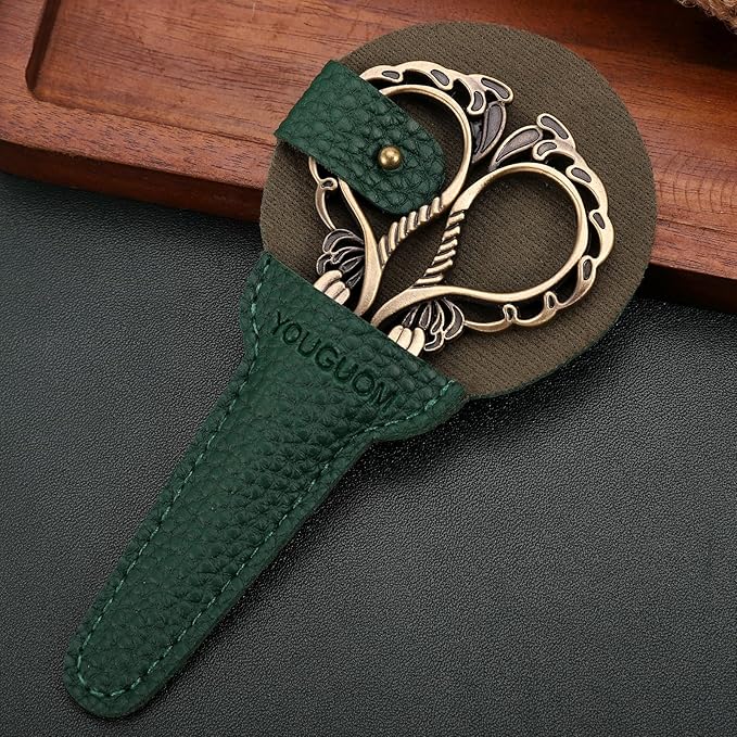 Embroidery Scissors Sheath Protector Craft Scissors Storage Cover Leather Case, 2Pieces Green