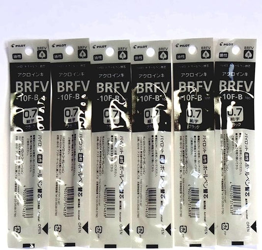 Pilot Acroball Ballpoint Pen Black Ink Refills, 0.7mm, BRFV-10F-B, Set of 6 (Japan import) [Komainu-Dou Original Package]