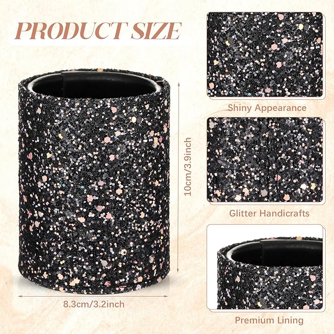 Sabary 8 Pcs Ballpoint Pens with Pen Holder for Desk Glitter Crystal Diamond Fancy Pencil Holder Bling Desk Organizer Cute Office Supplies for Women Girls Valentines Birthday Gifts(Black)