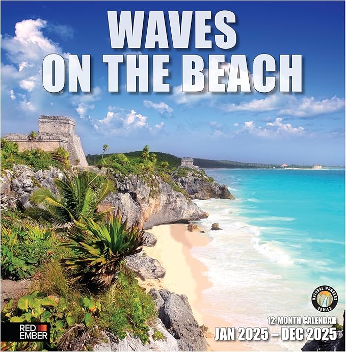 RED EMBER Waves on the Beach 2025 Wall Calendar 12 Month | 12" x 24" Open | Thick & Sturdy Paper | Giftable | Calendar 2025