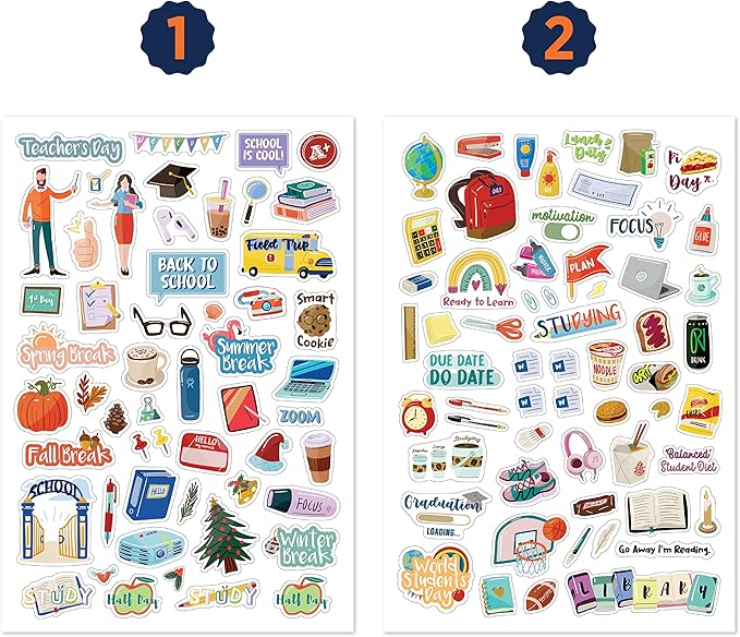 Teacher Planner Stickers Back to School Themed Planning Sticker Accessories for Student, Educators, homeschoolers, Women, Cute Happy Planner Productivity