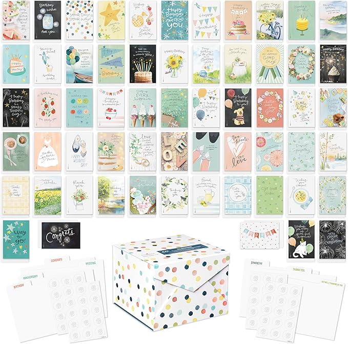 American Greetings 60-Count All Occasion Greeting Card Assortment with Storage Box, Dividers, Envelopes and Seals (Kathy Davis Designs)