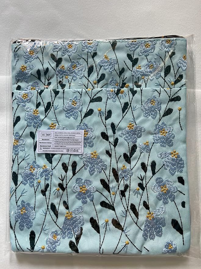 LParkin Daisy Flower Embroidery Book Sleeve with Zipper for Readers Protector Cover Gift for Book Lovers, 11x 8.5 Inch Washable Fabric, Daisy Blue