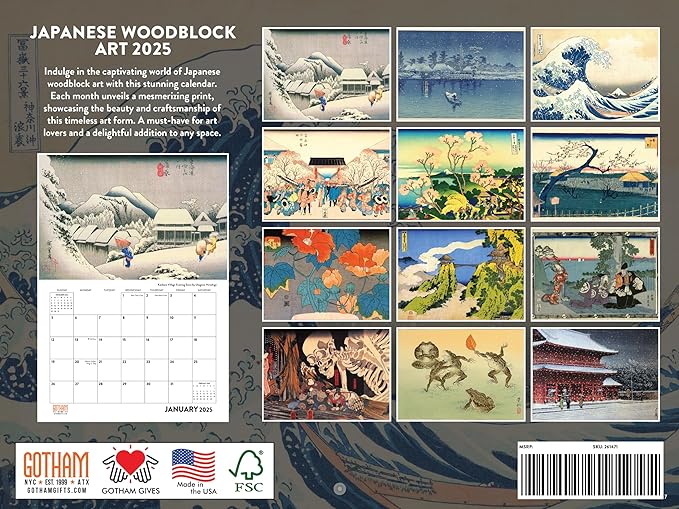 Japanese Woodblock Art Calendar 2025 Monthly Wall Calender 12 Month | American Made In The USA