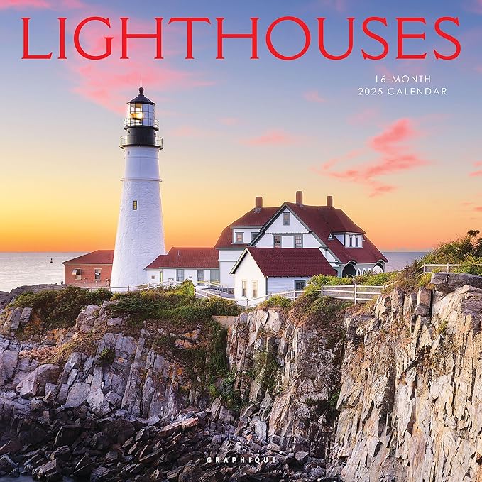 Graphique 2025 Lighthouses Wall Calendar | 12” x 12” | Thick Paper | Home & Office Organizer | Large Monthly Grid | 3 Languages & Marked Holidays | 4 Month Preview Page for 2026