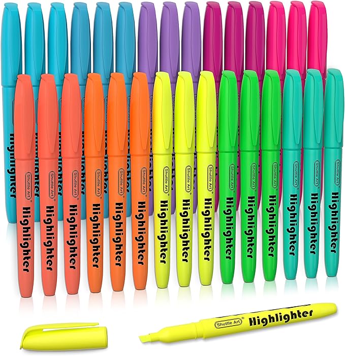 Shuttle Art Highlighters, 30 Pack Highlighters Assorted Colors, 10 Colors Chisel Tip Dry-Quickly Non-Toxic Highlighter Markers for Adults Kids Highlighting in Home School Office
