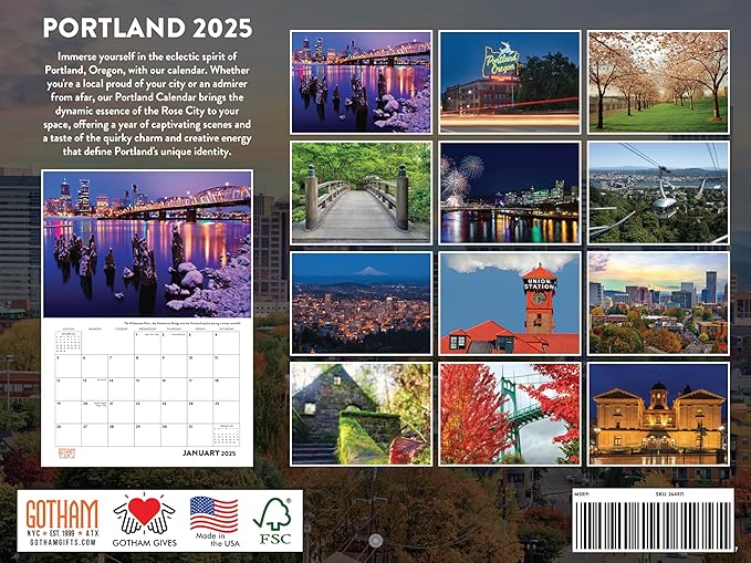Portland Calendar 2025 Oregon Monthly Wall Calender 12 Month | American Made In The USA