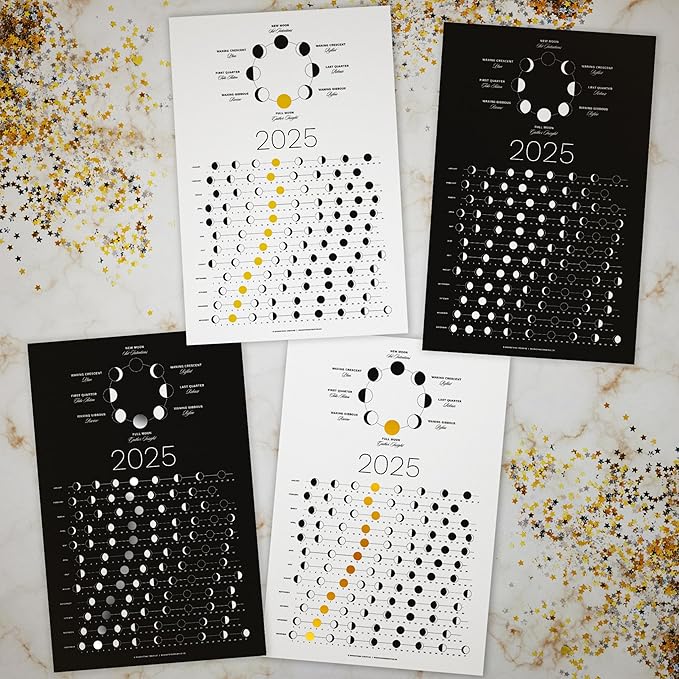2025 Moon Phase Calendar (SHIPS FLAT) - Hangable Dark Lunar Wall Poster - Great as a Unique Gift, Moon Tracking, Wall Décor & Art, Astrology Decorations - A Celestial Calendar - by Thankful Greetings