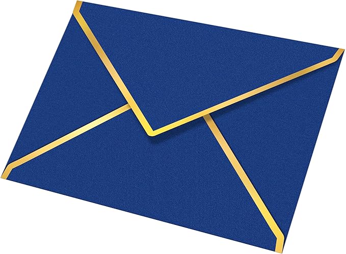 60 Pack Gold Envelopes 5x7 Royal Blue, 250G Pearled Cardstock A7 Envelopes for Invitations Business Mailing Envelope with Gold Foil Border, A6 4x6 Envelopes for Wedding Baby Shower Cards