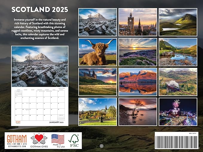 Scotland Calendar 2025 Monthly Wall Calender 12 Month | American Made In The USA