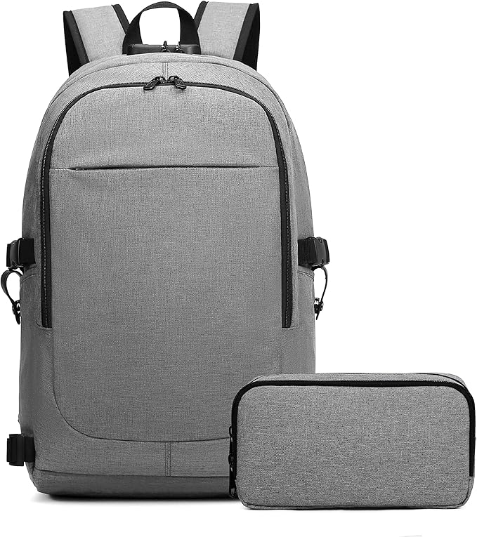 Varietyathletics 19" Laptop Backpack and Organizer Case Set USB Headset Port Anti-Theft Waterproof Travel Work College (Grey)
