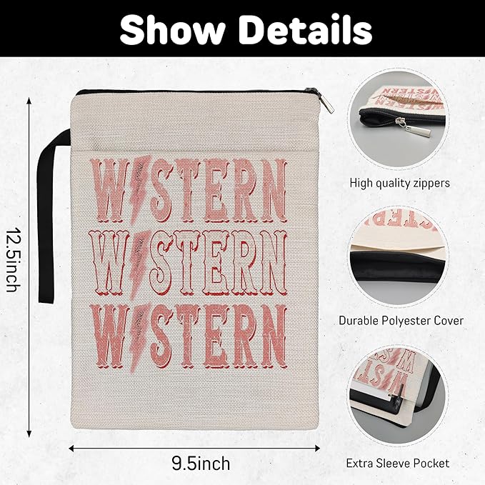 VNWEK Book Sleeve,Pink Western Book Sleeve Book Covers Book Protector Pouch with Zipper,Teen Girls Cowgirl Gifts,Gifts for Book Lovers Readers,Book Cover for Paperback 9.4x12.1 Inch