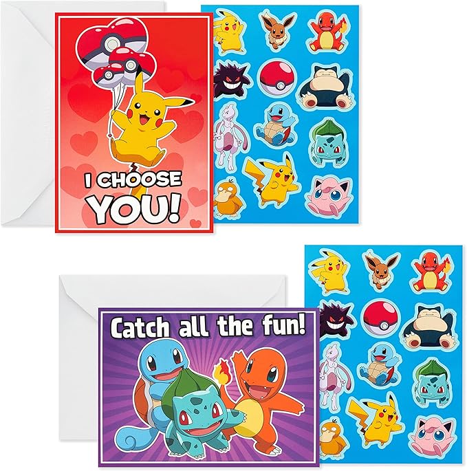 Hallmark Pokémon Valentines Day Cards and Stickers for Kids School (24 Classroom Valentines with Envelopes)
